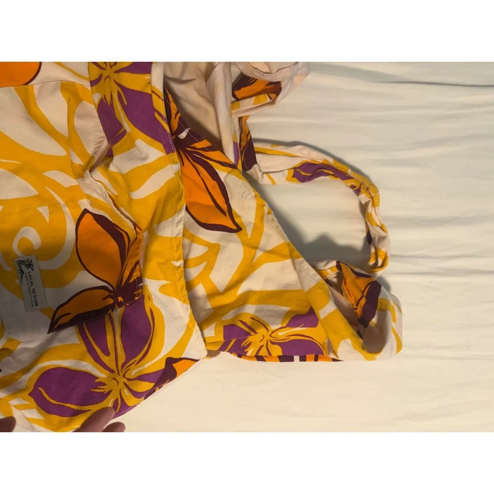 Local Design Hobo Bag Tropical Floral Yellow Orange Purple Canvas Shoulder Bag